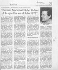 "Premio Nacional debe volver a lo que era en el año 1973'  [artículo].