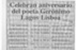 Celebran aniversario del poeta Gerónimo Lagos Lisboa  [artículo] Pedro Fernández Chavarri.