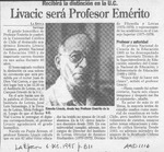 Livacic será Profesor Emérito  [artículo].