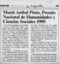 Murió Aníbal Pinto, Premio Nacional de Humanidades y Ciencias Sociales 1995  [artículo].