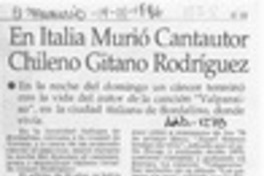 En Italia murió cantautor chileno Gitano Rodríguez  [artículo].