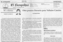 Otro premio literario para Voltaire Catalán  [artículo] Eduardo Nievas.