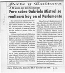 Foro sobre Gabriela Mistral se realizará hoy en el Parlamento  [artículo].