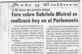 Foro sobre Gabriela Mistral se realizará hoy en el Parlamento  [artículo].
