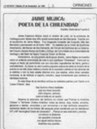 Jaime Mujica, poeta de la chilenidad  [artículo] Darío de la Fuente.