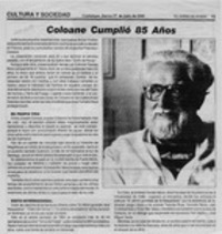 Coloane cumplió 85 años  [artículo].