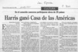 Harris ganó Casa de las Américas  [artículo] Alejandra Gajardo.