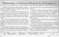Homenaje a Gabriela Mistral en el Congreso  [artículo].