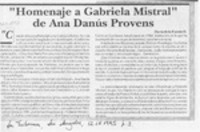 "Homenaje a Gabriela Mistral" de Ana Danús Provens  [artículo] Darío de la Fuente D.