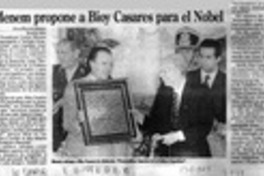 Menem propone a Bioy Casares para el Nobel  [artículo].