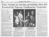 Este viernes se estrena premiada obra del Festival de Nuevas Tendencias Teatrales  [artículo].