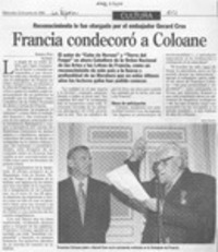 Francia condecoró a Coloane  [artículo] Ximena Poo.