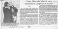 Orden Gabriela Mistral para historiador Leopoldo Castedo  [artículo].