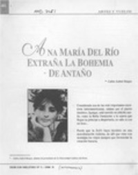 Ana María del Río extraña la bohemia de antaño  [artículo] Carlos Aubert Burgos.