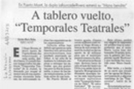 A tablero vuelto, "Temporales teatrales"  [artículo] Carmen Gloria Muñoz.