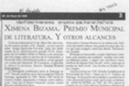 Ximena Bizama, Premio Municipal de Literatura, y otros alcances  [artículo].