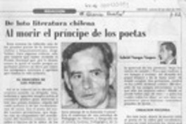 De luto literatura chilena al morir el príncipe de los poetas  [artículo] Gabriel Venegas Vásquez