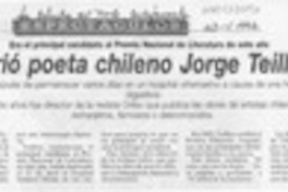 Murió poeta chileno Jorge Teillier  [artículo].