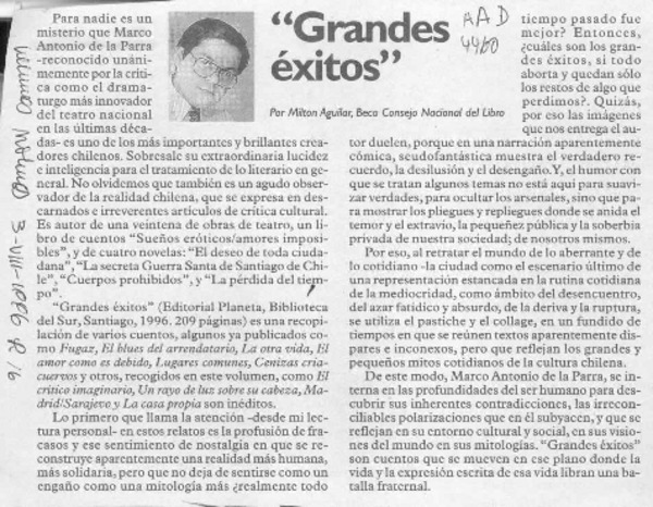 "Grandes éxitos"  [artículo] Milton Aguilar.