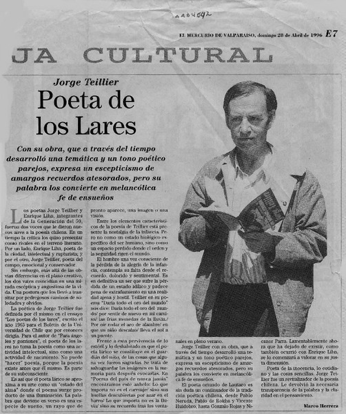 Poeta de los lares  [artículo] Marco Herrera.