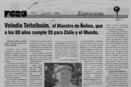 Volodia Teitelboim, el Maestro de Ñuñoa, que a los 80 años cumple 20 para Chile y el Mundo  [artículo] Hugo Meneses.