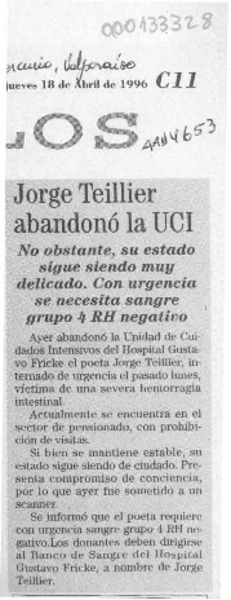 Jorge Teillier abandonó la UCI  [artículo].