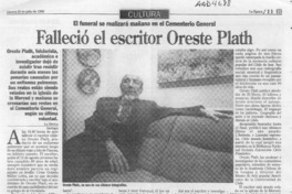 Falleció el escritor Oreste Plath  [artículo].