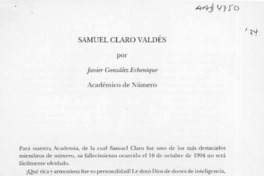 Samuel Claro Valdés  [artículo] Javier González Echenique.