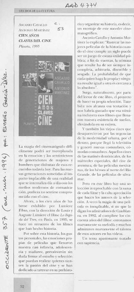 Cien años claves del cine  [artículo] Eugenio García-Díaz.