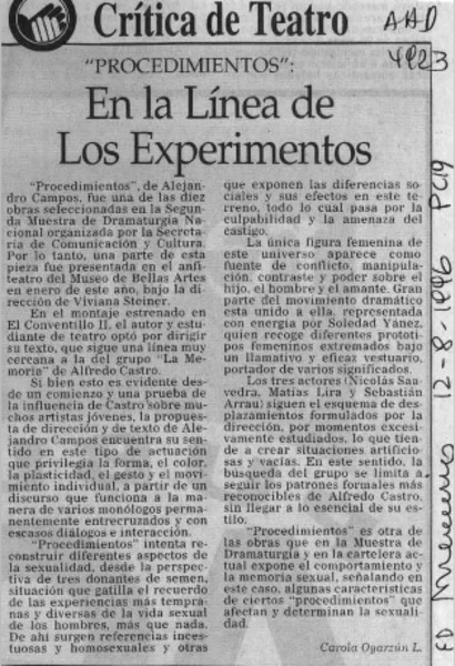 "Procedimientos", en la línea de los experimentos  [artículo] Carola Oyarzún L.