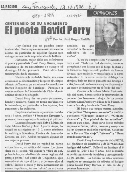 El poeta David Perry  [artículo] José Vargas Badilla.