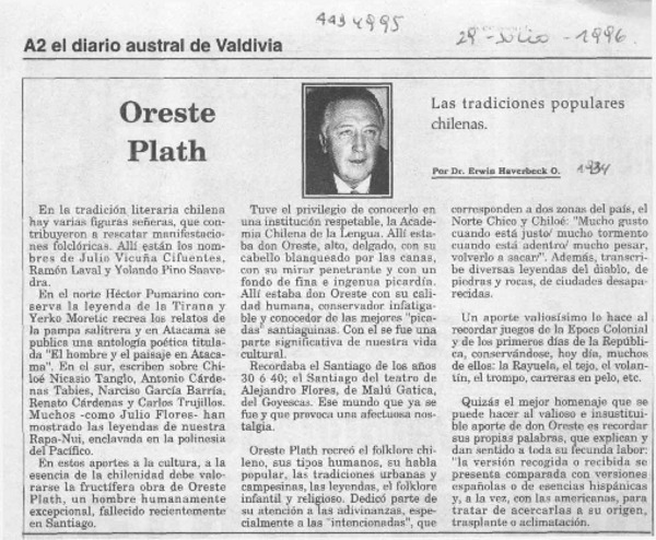 Oreste Plath  [artículo] Erwin Haverbeck O.