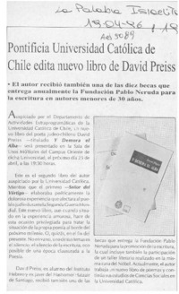 Pontificia Universidad Católica de Chile edita nuevo libro de David Preiss  [artículo].