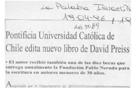 Pontificia Universidad Católica de Chile edita nuevo libro de David Preiss  [artículo].