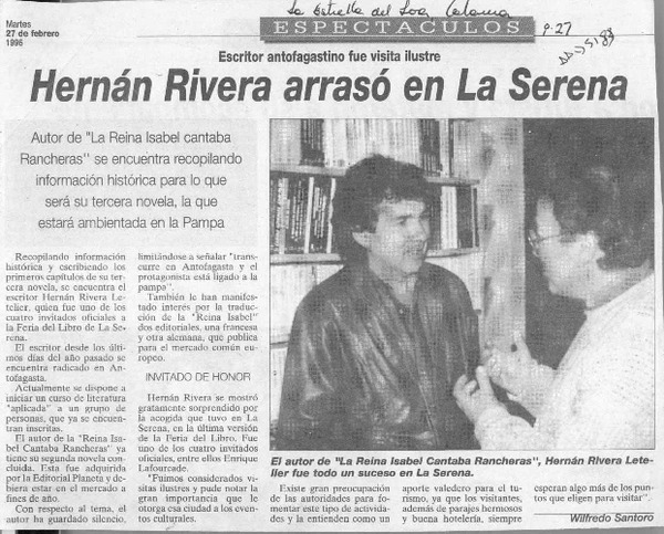 Hernán Rivera arrasó en La Serena  [artículo] Wilfredo Santoro O.