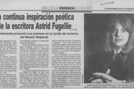 La Continua aspiración poética de la escritora Astrid Fugellie  [artículo].