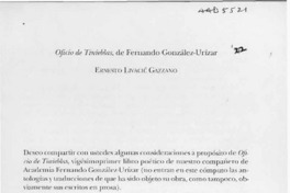 Oficio de tinieblas, de Fernando González Urízar  [artículo] Ernesto Livacic Gazzano.