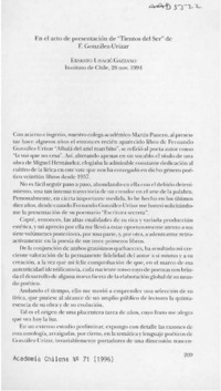 En el acto de presentación de "Tientos del ser" de F. González-Urízar  [artículo] Ernesto Livacic Gazzano.