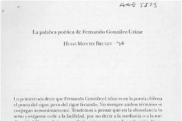 La palabra poética de Fernando González-Urízar  [artículo] Hugo Montes Brunet.