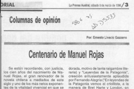 Centenario de Manuel Rojas  [artículo] Ernesto Livacic Gazzano.