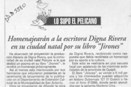 Homenajearán a la escritora Digna Rivera en su ciudad natal por su libro "Jirones"  [artículo].