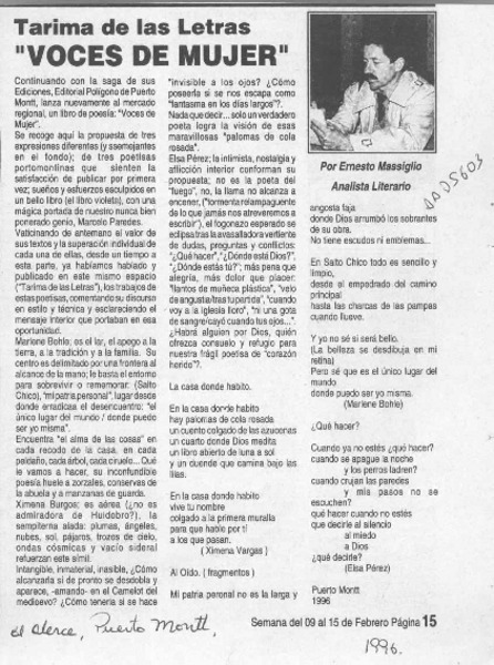 "Voces de mujer"  [artículo] Ernesto Massiglio.