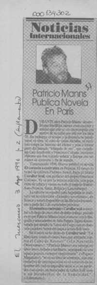 Patricio Manns publica novela en París  [artículo].
