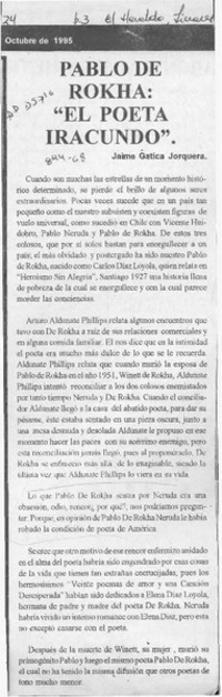 Pablo de Rokha, "El poeta iracundo"  [artículo] Jaime Gatica Jorquera.