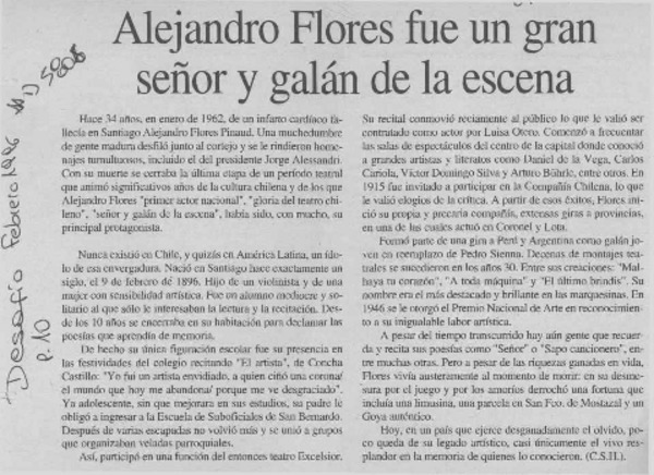 Alejandro Flores fue un gran señor y galán de escena