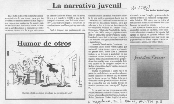 La narrativa juvenil  [artículo] Marino Muñoz Lagos.
