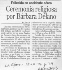 Ceremonia religiosa por Bárbara Délano  [artículo].