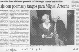 Homenaje con poemas y tangos para Miguel Arteche  [artículo] Alejandra Rivera.