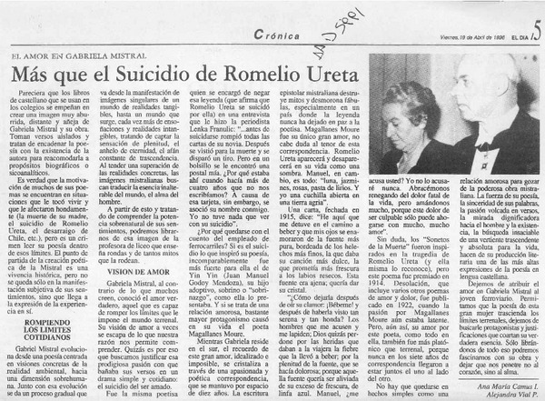 Más que el suicidio de Romelio Ureta  [artículO] Ana María Camus I. [y] Alejandra Vial P.