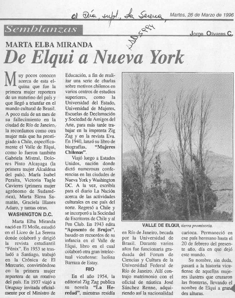 De Elqui a Nueva York  [artículo] Jorge Olivares C.